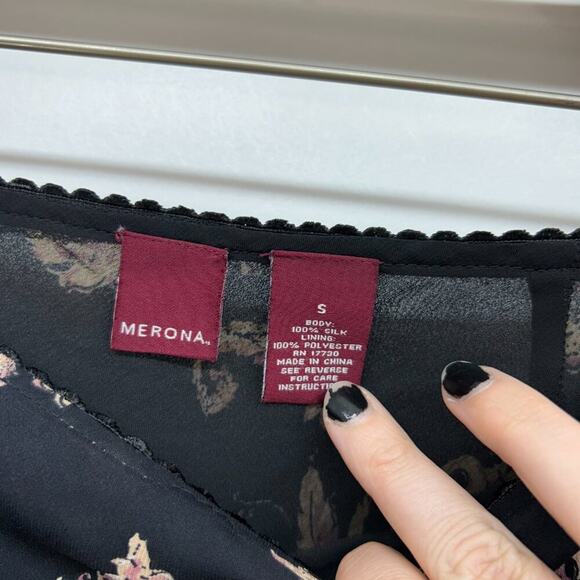 Vintage Y2K 2000s Merona Black Paisley Asymmetrical Hem Slit Midi Skirt Small - Picture 6 of 6